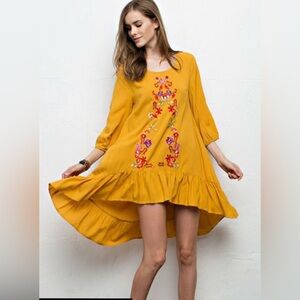 Jodifl high low yellow dress/tunic with embroidery Large
